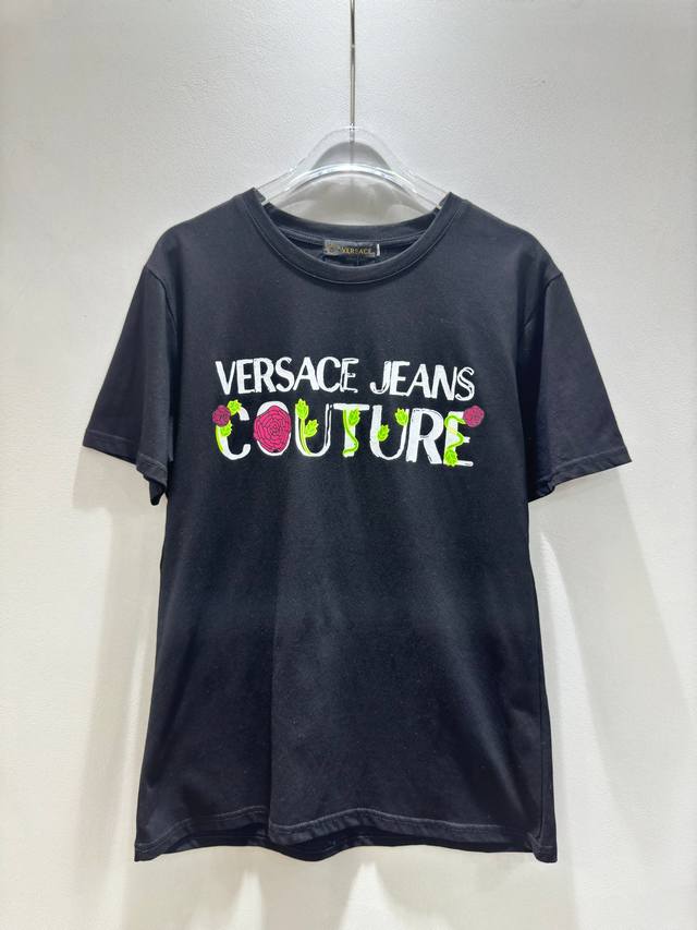 Versace 范思哲24新款玫瑰花logo印花圆领休闲百搭单品短袖t恤 Smlxl
